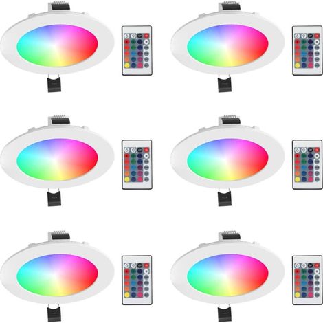 6pcs Spots LED Encastrables Ampoule RVB Changement de Couleur Lampe Blanc Froid 5700K Plafond Jour Plafonnier Encastré avec Télécommande (1/4)