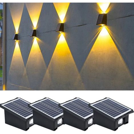 Solar-Wandleuchte für den Außenbereich, wasserdicht, 2 LEDs, helle Beleuchtung nach oben und unten, für Balkon, Innenhof, Garten, Dekoration, Warmweiß