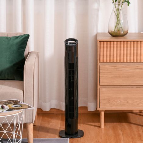 Ventilatore a Torre con Telecomando a 5m, Oscillante 70°, 3 Funzioni e 3 Velocità, Nero