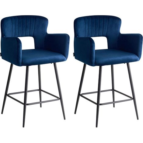 Set di 2 sgabelli da bar velluto blu marino e metallo braccioli e schienale con apertura Sanilac