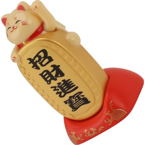 Ornement de chat porte-bonheur solaire de bureau, bras agité, panneau solaire, décoration chat porte-bonheur, trésors pour la maison, jaune (1/5)