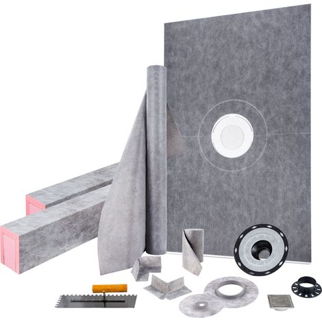 Kit receveur de douche 1219x1828,8 mm seuil de douche étanche avec drain central ABS, grille acier inoxydable 10 cm, 2 bordures de douche et truelle découpables, bac de douche pour salle de bain (1/5)