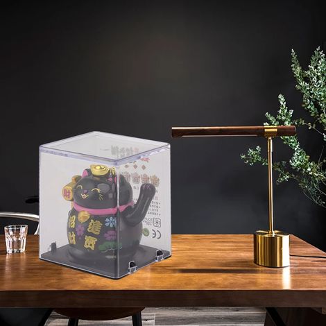 Chat porte-bonheur solaire de bureau avec pattes qui font coucou, panneau solaire photosensible, ornement chat porte-bonheur noir de 5 cm (1/5)