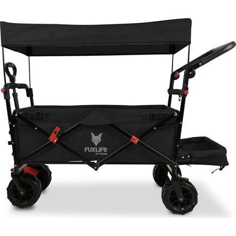 FUXLIFE by FUXTEC Carrello Pieghevole da Spiaggia CTB800 Nero Bollerwagen richiudibile per famiglia e tempo libero ruote larghe per sabbia spazio extra interno volume 105 L portata 75 kg