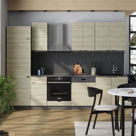Cuisine Fame-Line, Chêne lambris/anthracite, 300cm sans plan de travail, Vicco