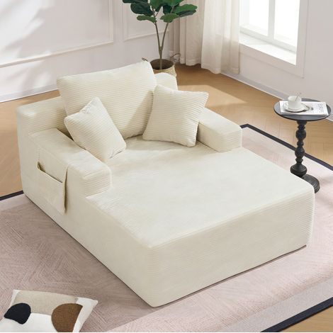 Canapé en corduroy beige avec poches latérales HAVRYA (1/5)