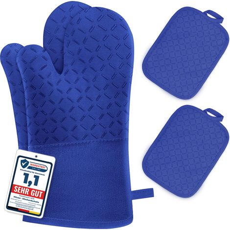 Maniques Cuisine Gant Four Anti Chaleur Set, Étendu Gant de Cuisine, Bleu (1/5)
