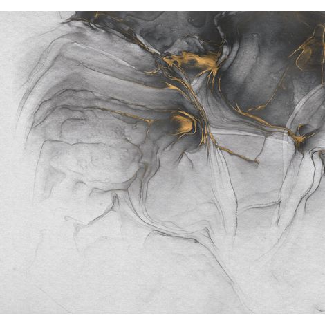 Komar – Papier peint panoramique minimaliste – Motif moderne en flux d’encre dorée – Pose simplifiée – Finition résistante – Pour salon et bureau (1/5)
