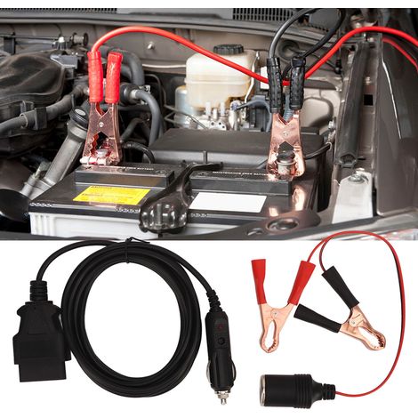 OBD-II-Notstromkabel für Fahrzeugcomputer, mit Drosselklappenspeicher, Krokodilklemme, 12-V-Autobatterie-Verlängerungsstecker und Zigarettenanzünder. (1/5)