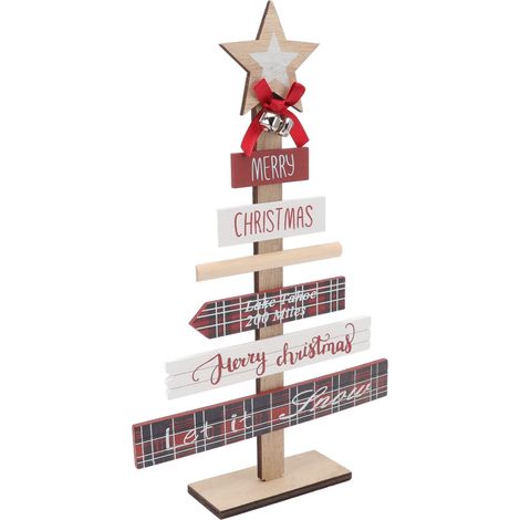 Décoration de table de Noël en bois avec socle, idéale pour les cadeaux et la décoration intérieure (rouge). (1/5)