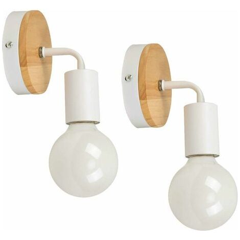 Lot de 2 Applique Murale Interieur Lampes Murale en Métal et Bois Éclairage Mural pour Chambre, Salle de Bains ,E27 Blanc - Blanc BLOW (1/5)