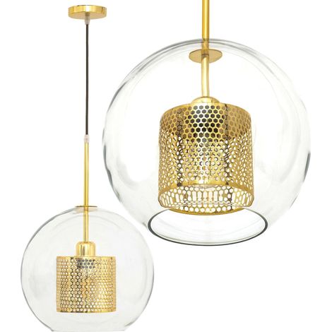 LÁMPARA de SUSPENSIÓN APP556-1CP VIDRIO DESVÁN ORO REDONDO 1-PUNTOS de LUZ E27 30X30X50-110CM AJUSTABLE
