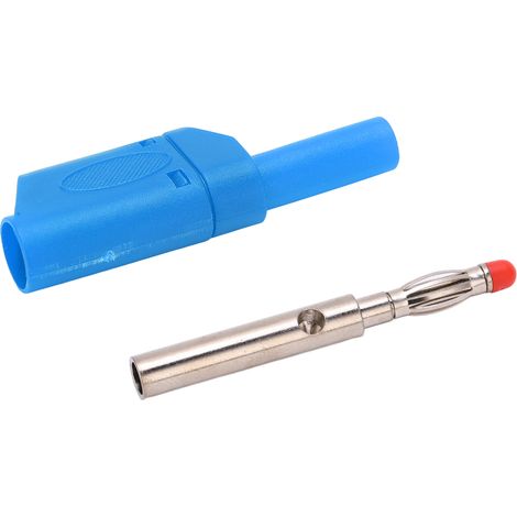 Lot de 10 fiches bananes isolées de sécurité 22.160 4 mm avec boîtier pour tests électroniques (bleu).