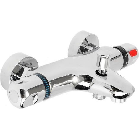 Robinet Douche Mitigeur Thermostatique - Vanne Mur Salle de Bain - Laiton Chromé - 2 Trous - Sécurité 38 (1/4)