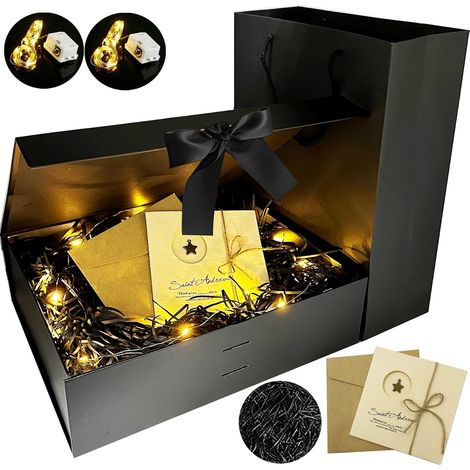 Scatola regalo, scatola + sacchetto + nastro + luci, scatola regalo con fiocco, scatola regalo, scatola regalo di lusso, scatola di carta con nastro, per ricevimento di matrimonio, compleanno, Natale, (1/5)
