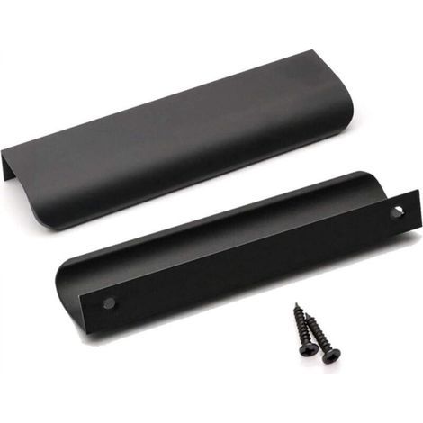 Lot de 2 poignées de placard de cuisine noires en alliage d'aluminium, distance entre les trous : 128 mm, avec vis (1/4)
