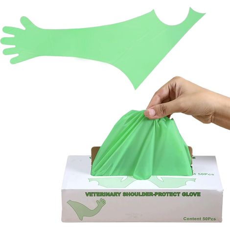 Lot de 100 Gants Jetables Vétérinaires Gants Longs sans Latex Poudre Moufles Stériles Étanches pour l'Insémination Artificielle Examens Vétérinaires