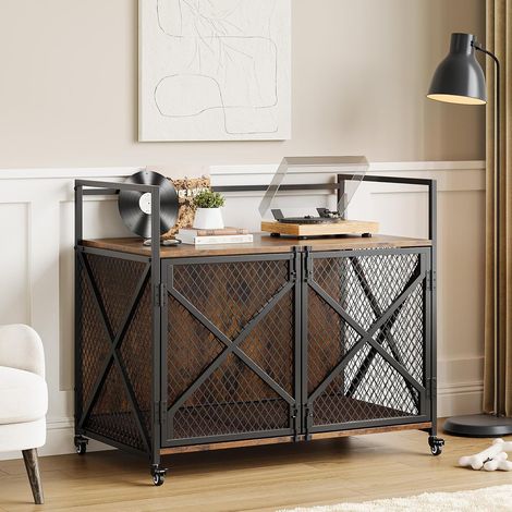 Cage chien bois meuble 104x60x91 cm 2 portes verrouillables (1/5)