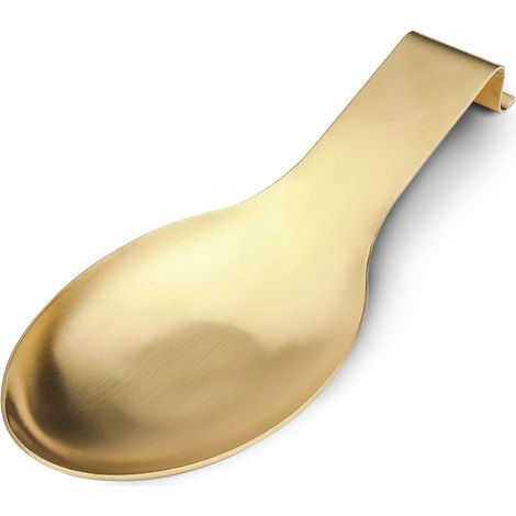 Repose-cuillère en acier inoxydable, spatule-louche, support pour cuillère en acier inoxydable, finition brossée, compatible lave-vaisselle 25 x 9,5 cm (doré, 1 pièce) (1/5)