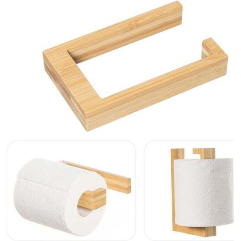 Wandmontierter Toilettenpapierhalter ohne Bohren, Toilettenpapierrollenhalter, Toilettenpapierhalter aus Bambusholz, umweltfreundlicher Toilettenpapierspender - Crezuo