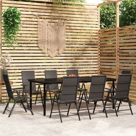 vidaXL Set da Pranzo per Giardino 9 pz con Cuscini Nero (1/5)
