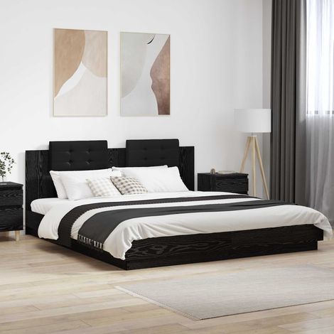 Bettgestell mit Kopfteil Schwarz Eichen-Optik 180 x 200 cm (1/5)