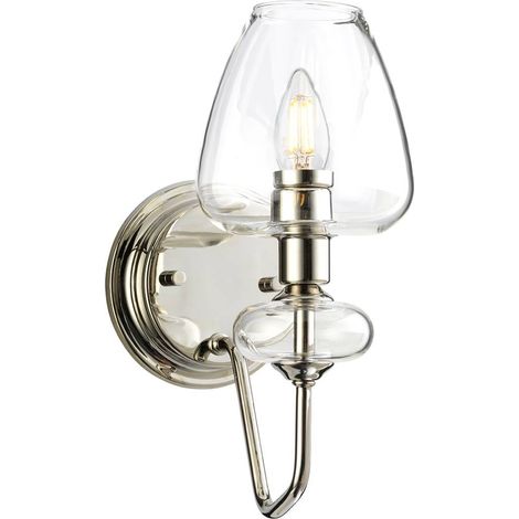 Applique murale à 1 ampoule Armand, nickel poli, abat-jour en verre (1/5)