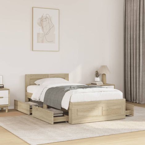 Cama con cabecero madera de ingeniería roble 75x190 cm