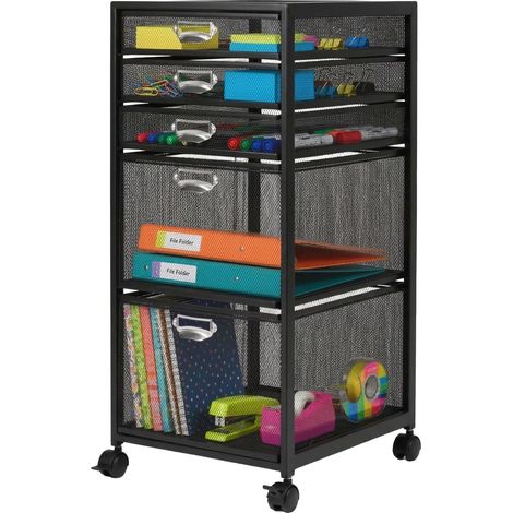 Relaxdays Rollcontainer, 2 Schubladen, Mesh-Design, HxBxT: 59 x 27,5 x 35 cm, Schreibtischcontainer auf Rollen, schwarz