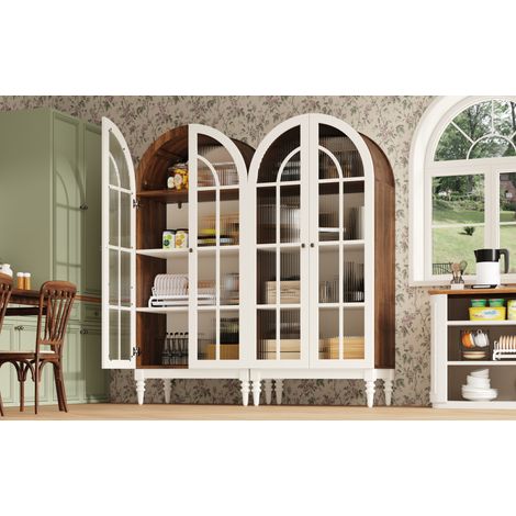 Set di 2 vetrine ad arco 76/38,5/165 cm ciascuna, bianche, con vetro scanalato (1/5)
