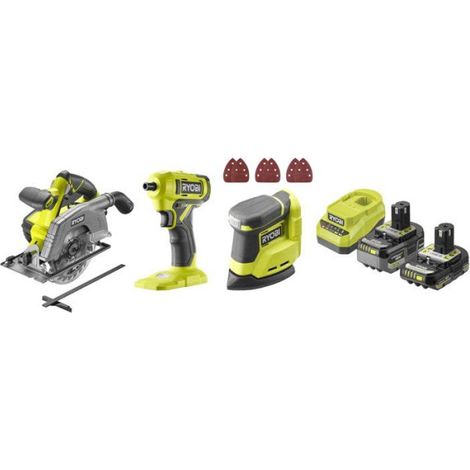 RYOBI Pack 3 outils ONE+ 18V perceuse-visseuse + scie sauteuse + ponceuse delta + batteries 4Ah & 2Ah + chargeur R18CK3G-242G (1/5)