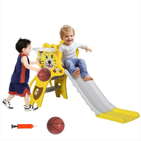 Portique de balançoire avec toboggan et basket pour enfants PE (1/5)