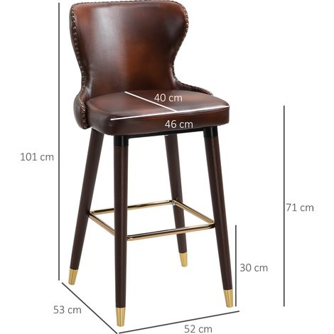 Tabouret de Bar Lot de 2, Chaise Bistro Élégante avec Repose-Pieds et Dossier, Siège de Salle à Manger en PU Marron 52x53x101cm (1/5)