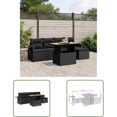 The Living Store 6-tlg. Garten-Sofagarnitur mit Kissen Schwarz Poly Rattan - Gartenmöbel - Outdoor Möbel - Rattan Gartenset - Lounge Set - Sofasitzgruppe (1/3)
