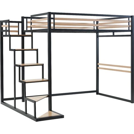 Letto a soppalco 140 x 200 cm Metallo e MDF Nero e Naturale - JOGUI