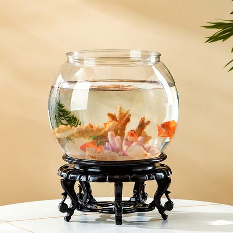 Aquarium boule en plastique transparent avec support décoratif, bol à poissons pour décoration de table ou terrarium