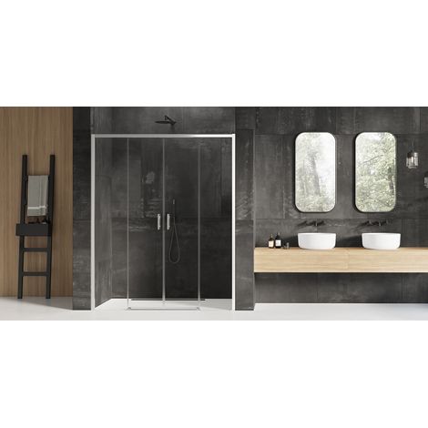 Porte de douche chrome 150 cm coulissante droite 4 volets IBIZA CHROME (1/5)