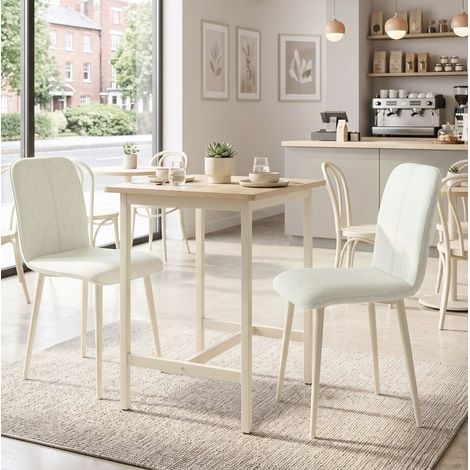 Lote de 2 sillas de comedor tapizadas efecto lino, patas metálicas crema OKMYHOME (1/5)