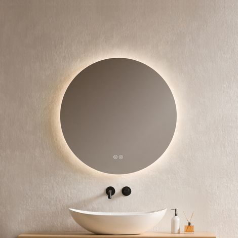 EMKE Miroir de salle de bain rond LED avec rétro-éclairage sans cadre Interrupteur tactile - Diamètre 60cm Lumière Blanche Froide/Chaude/Neutre (1/5)