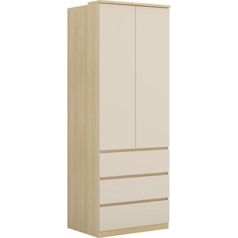 Armario Nolcala 110, Roble + Beige, 215x80x60cm, Puertas de armario: Con bisagras, Número de estantes: 0