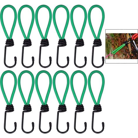 12 Bungee Cord Hooks, Tarp Bungee Cord Hooks, Camping Bungee Cords with Hooks, Tarp Bungee Straps (1/5)