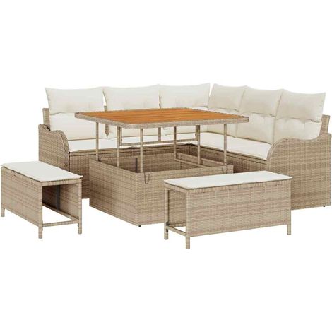 Ensemble de canapé de jardin avec coussin 8 pcs  Mobilier de jardin Beige et crème (1/5)
