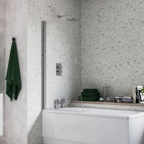 Signature Spacesaver Sail Hinged Bath Screen with Rail 1400mm High x 800mm Wide - 6mm Glass (1/2)
