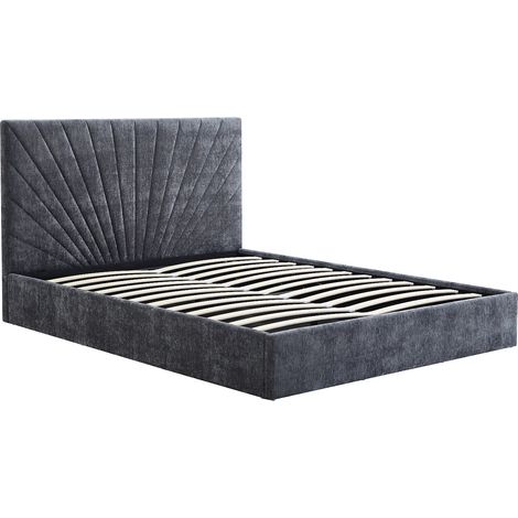 Lit coffre 140 x 190 cm - Tissu texturé – Gris anthracite - RIBIOLA (1/5)