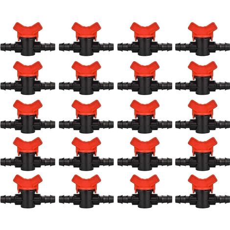 Lot de 20 vannes d'irrigation, robinets de jardin en plastique PE à double embout cannelé, pour l'arrosage du jardin et de la pelouse, pour tuyaux de 16 mm. (1/5)