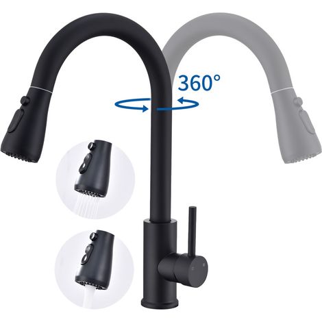 Küchenarmatur Hochdruck Wasserhahn Küche 360° Küchenarmatur mit Ausziehbarer(Ausziehbarer Küchenhahn) Armatur Bad Hoch,Mischbatterie Küche,Schwarz (1/5)
