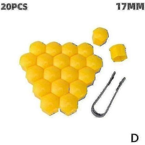 Lot de 20 cache-écrous de roue de voiture 17 mm/19 mm/21 mm en ABS, protection pour vis et boulons - 19 mm - jaune (1/5)