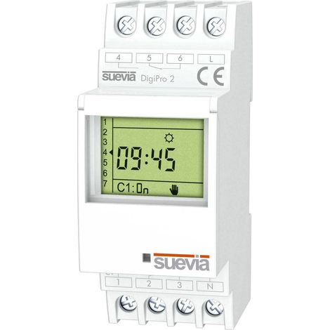 Interrupteur horaire pour rail 1 pc(s) Suevia DigiPro 2 Tension de contact (max.): 250 V/AC Courant de commutation (max.): 16 A 2 inverseurs (RT) prog S589201 (1/2)