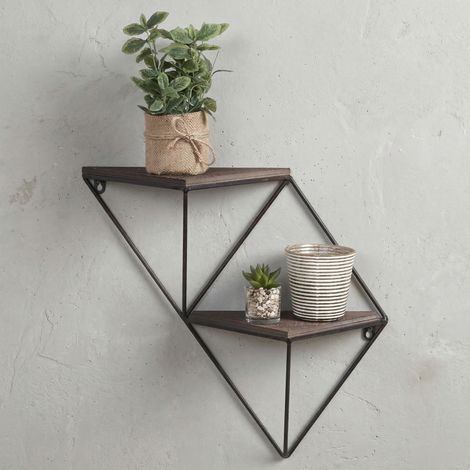 Mensola Cassola, 2 Ripiani, in Legno di Abete, Colore Struttura Nero, 33x13x30h cm Marrone Noce (1/5)
