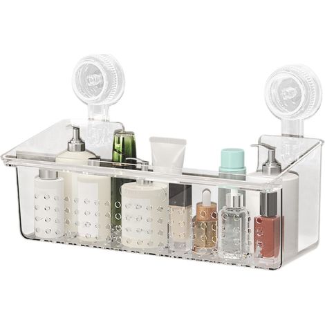 Étagère de douche à ventouse, panier de rangement de salle de bain étagère à ventouse stable pour shampooing et fournitures de nettoyage, support de douche non invasif pour un rangement facile (1/5)